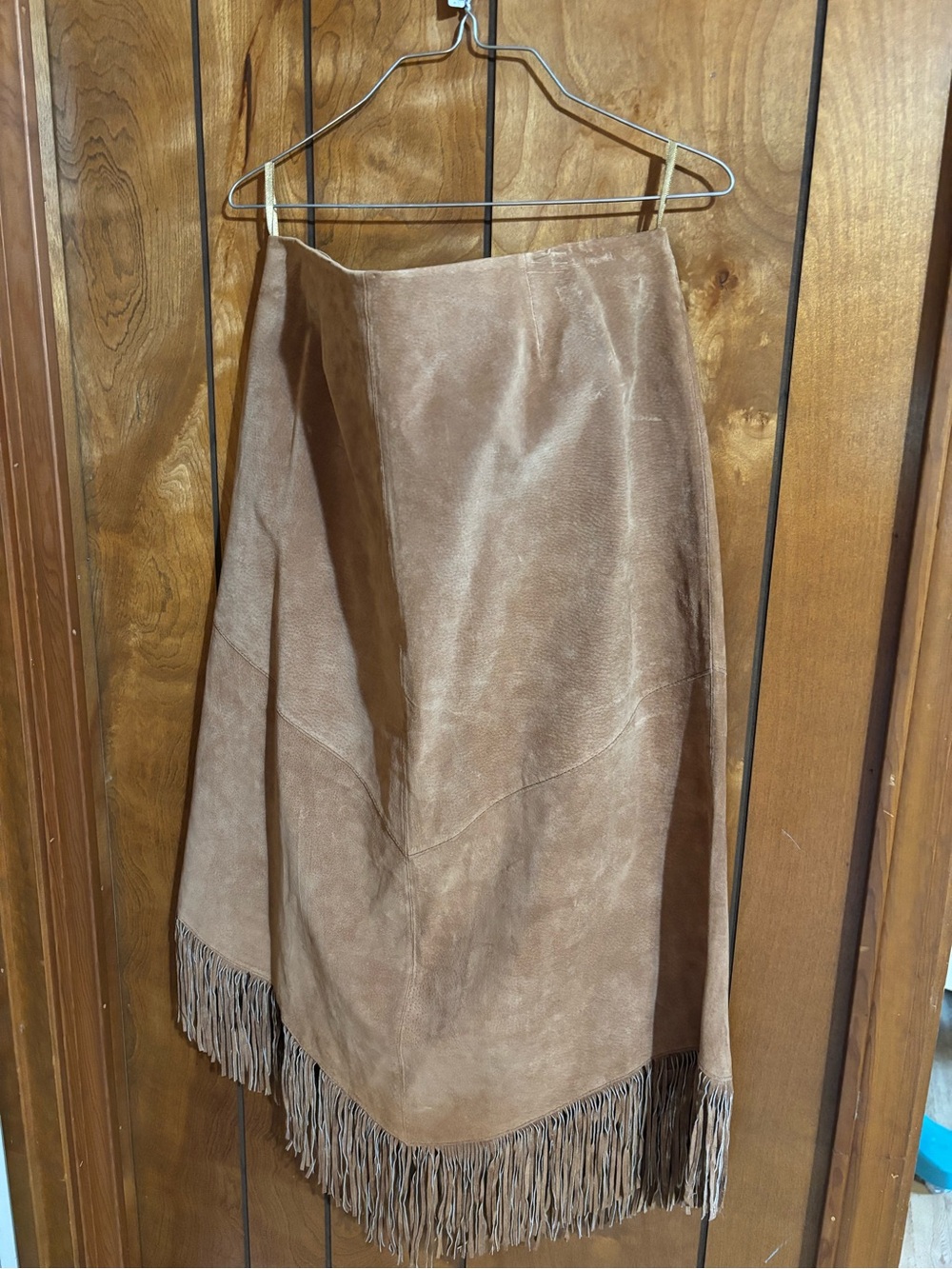 Willi Smith Tan Suede Midi Skirt with Fringe Hem